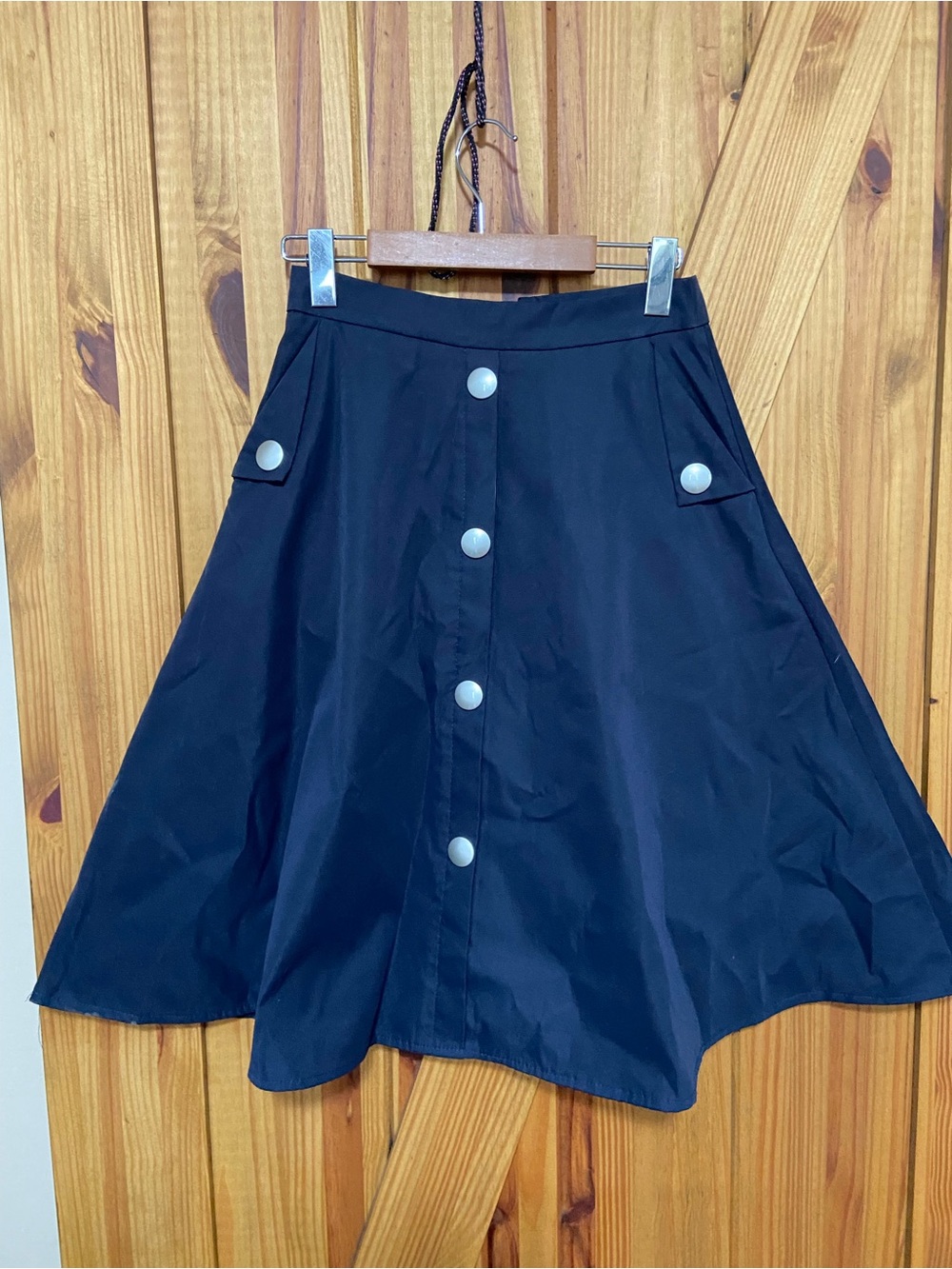 CHICWISH dark navy blue Circle Skirt with Silver Buttons size small lined